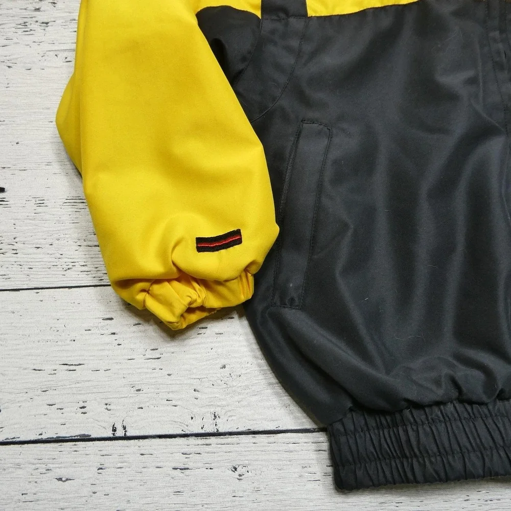 FUBU‎ Jacket Youth Small 8/10 Yellow Black Hooded Windbreaker Zip Pockets Lined